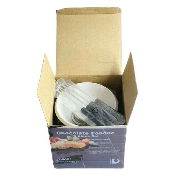 Chocolate Fondue Pot Set NEW 6 Piece White Danesco #61669 NIB - Picture 1 of 7